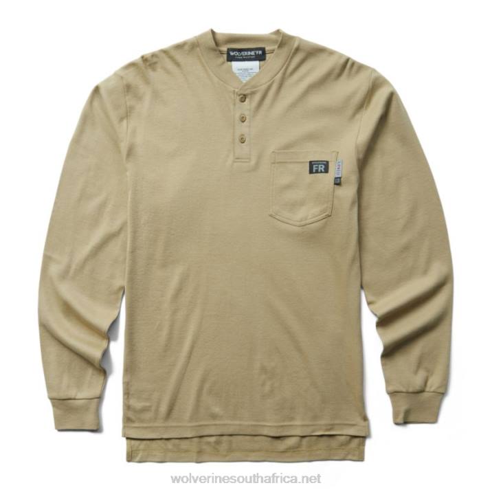 men_fr_long_sleeve_henley_vzrn275_khaki_wolverine.jpg Men FR Long Sleeve Henley VZRN275 Khaki Wolverine - Image 1