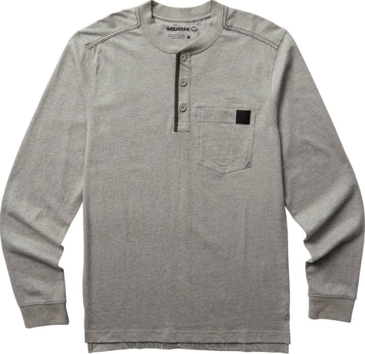 Men Guardian Cotton Long Sleeve Henley VZRN254 Light Grey Heather Wolverine - Image 1