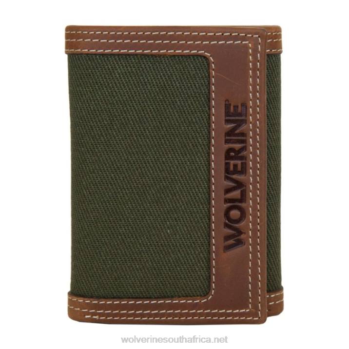 unisex_canvas_leather_trifold_wallet_vzrn280_brown_olive_wolverine.jpg Unisex Canvas & Leather Trifold Wallet VZRN280 Brown/Olive Wolverine - Image 1